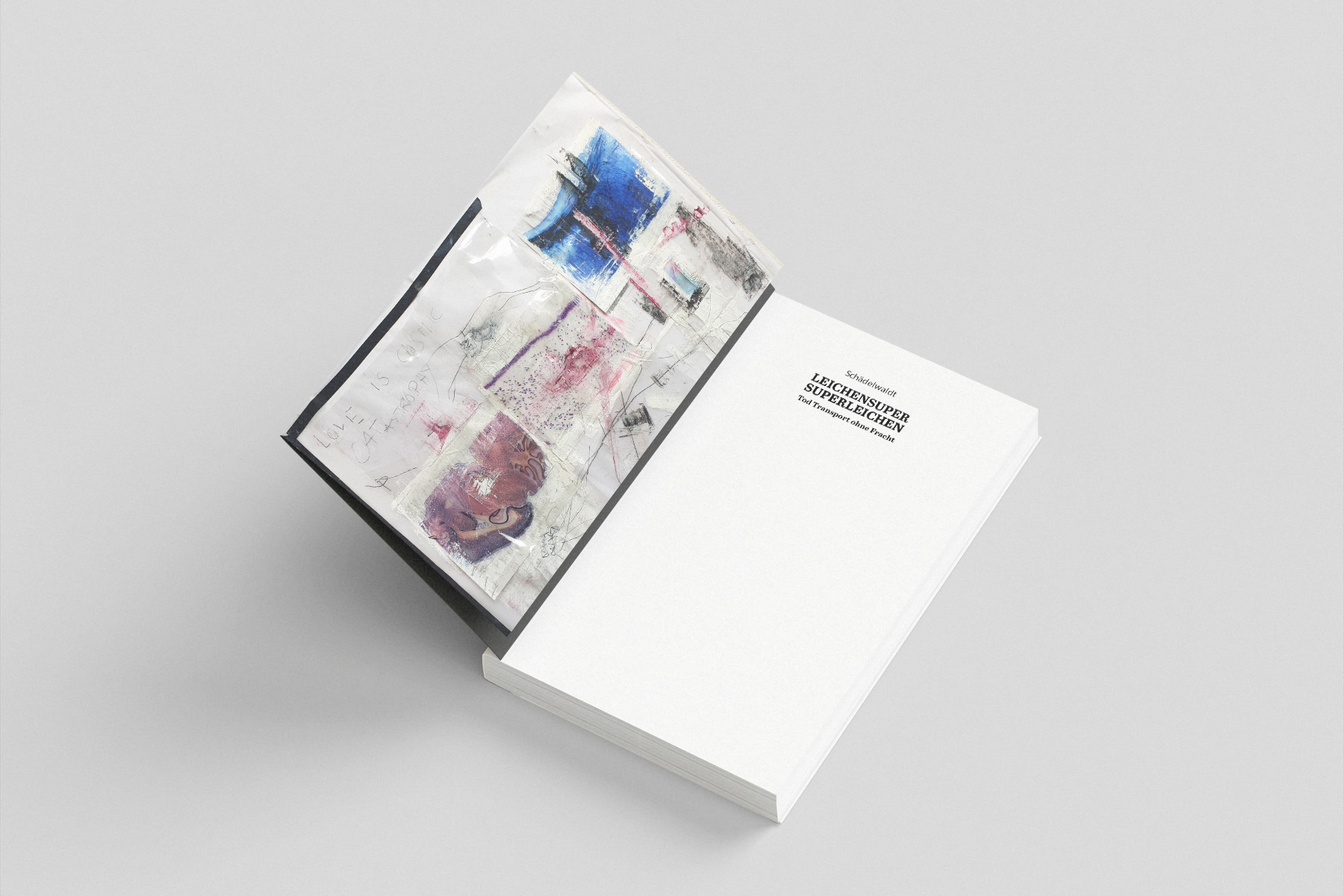 Buchumschlag und Innentitelgestaltung für experimentellen Gedichtband. Cover mit Klappenbroschur.