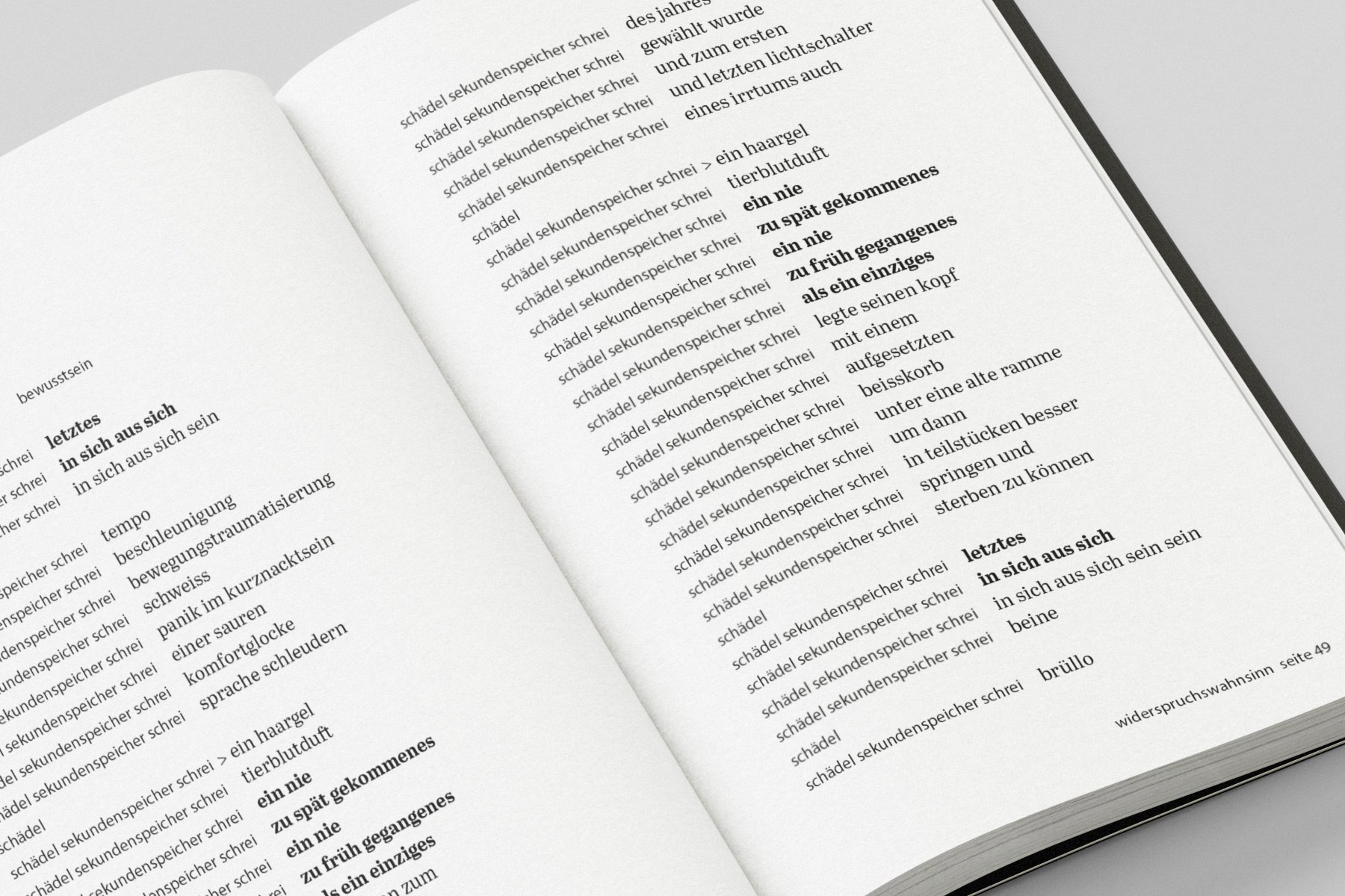 Detailansicht der Typografie, die die rhythmisch-getaktete  Struktur der Gedichte betont.