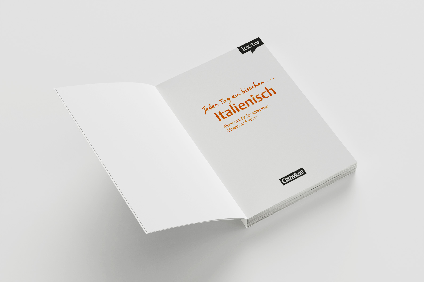 Innentitel des Sprachlehrbuches „Jeden Tag ein bisschen ... Italienisch“ mit klarer typografischer Gliederung. 